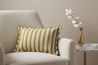 Cotton Striped Lumbar Pillow w/ Scalloped Flange