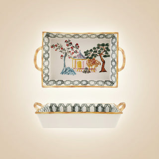 2 Qt Hand-Painted Bamboo Style Edge Stoneware Baker
