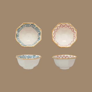 Hand-Painted Octagon Pattern Bowl w/ Bamboo Trim , 2 Style Options