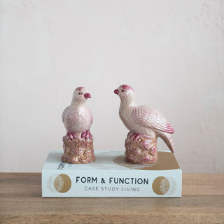Pre Order Set of 2 Hand-Painted Stoneware Birds
