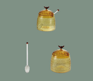 Glass Honey Jar with Bee Finial & Honey Dipper