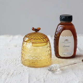 Glass Honey Jar with Bee Finial & Honey Dipper