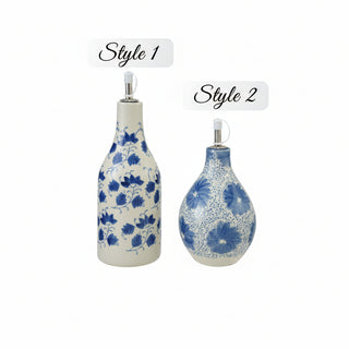 Pre Order(Sept)Stoneware Oil Cruet w/ Floral Pattern, 2 Style Options