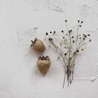 Pre Order Set of 2 Gold Finish Resin Strawberries