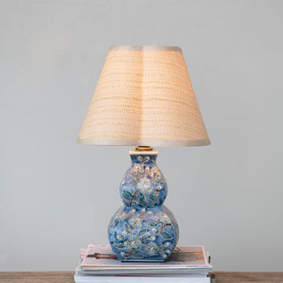 Pre Order (Sept) Hand-Painted Stoneware Lamp with Faux Raffia Shade