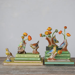 Pre Order Set of 6 Vintage Reproduction Hand-Painted Bird Bud Vases