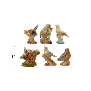 Pre Order Set of 6 Vintage Reproduction Hand-Painted Bird Bud Vases