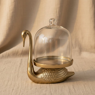 Pre Order(Sept) Aluminum Swan Shaped Tray with Glass Cloche