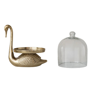 Pre Order(Sept) Aluminum Swan Shaped Tray with Glass Cloche