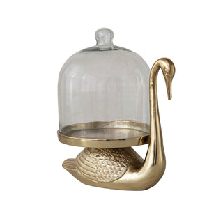 Pre Order(Sept) Aluminum Swan Shaped Tray with Glass Cloche