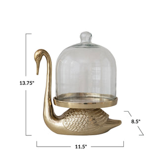 Pre Order(Sept) Aluminum Swan Shaped Tray with Glass Cloche
