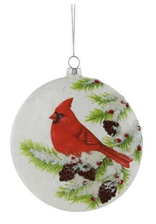 4.75" Glass Cardinal Disc Ornament