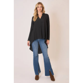 Dramatic Hi-Low Hem V-Neck Single Pleat Blouse