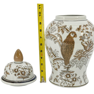 Pre Order Brown & White Parrot Chinoiserie Ginger Jar 14"