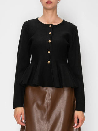 Button Front Flared Bottom Knit Cardigan