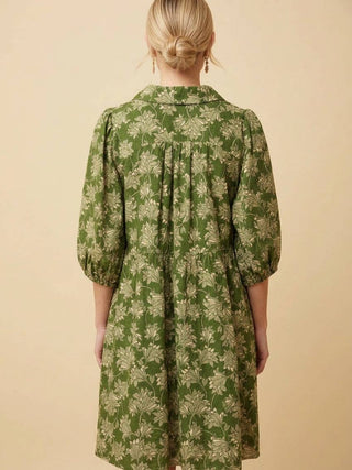 Botanical Puff Sleeve Babydoll Mini Shirt Dress