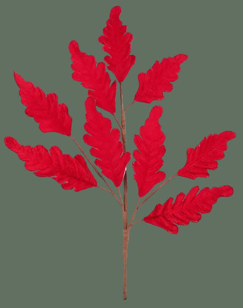 27"L Velvet & Glitter Leaf Spray