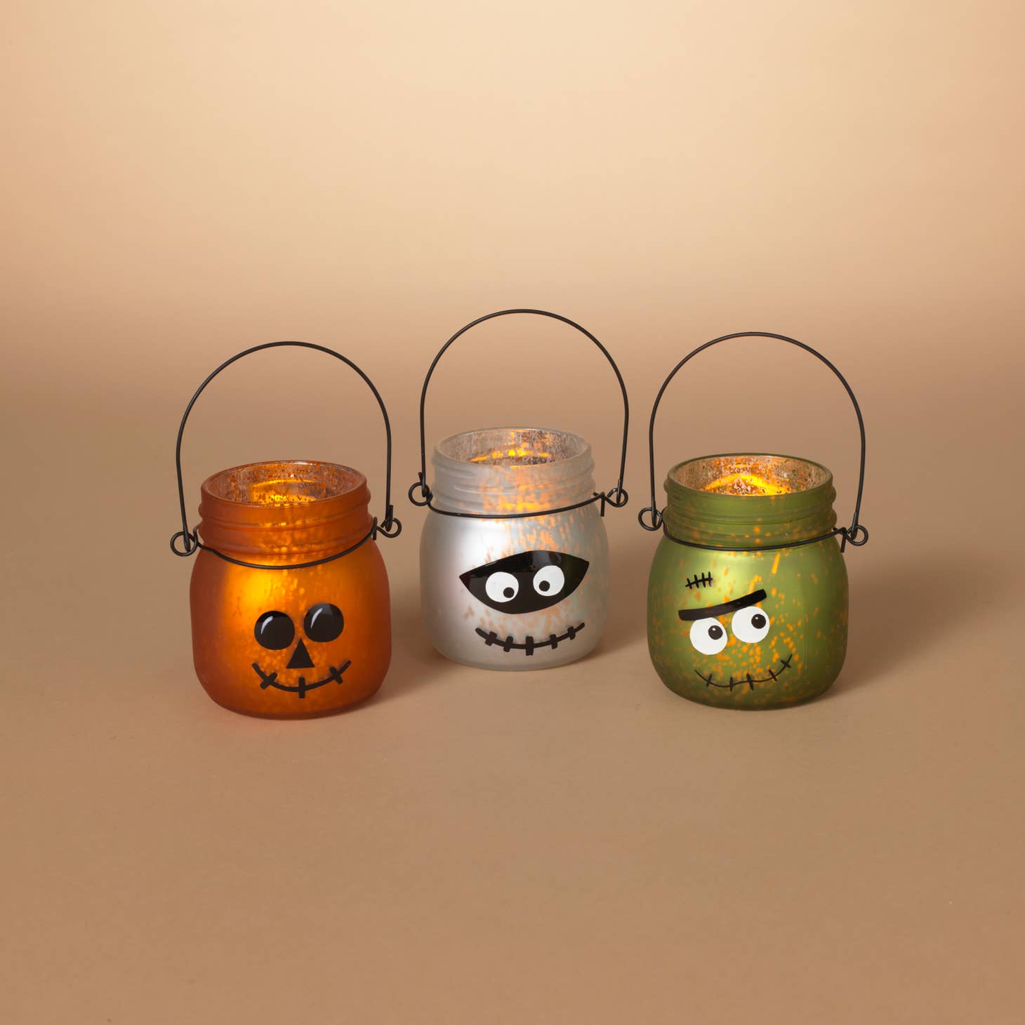 Halloween Set Of 3 Mercury Glass Lanterns