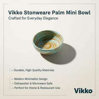 Pre Order Vikko Stoneware Palm Mini Bowl Light Blue Brown Rim 3