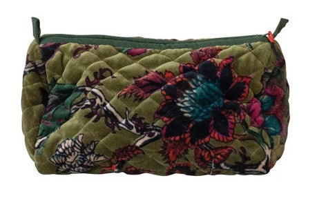 Quilted Cotton Velvet Printed Zip Pouch , 6 Style Options