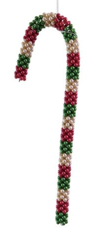 8-1/2"H Beaded Candy Cane Ornament with Stripes, 2 Color Options