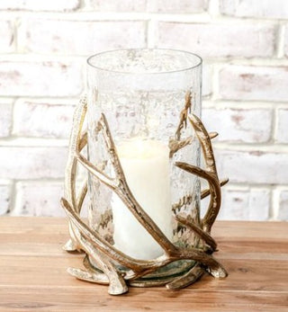 10" Gold Antler Hurricane Glass
