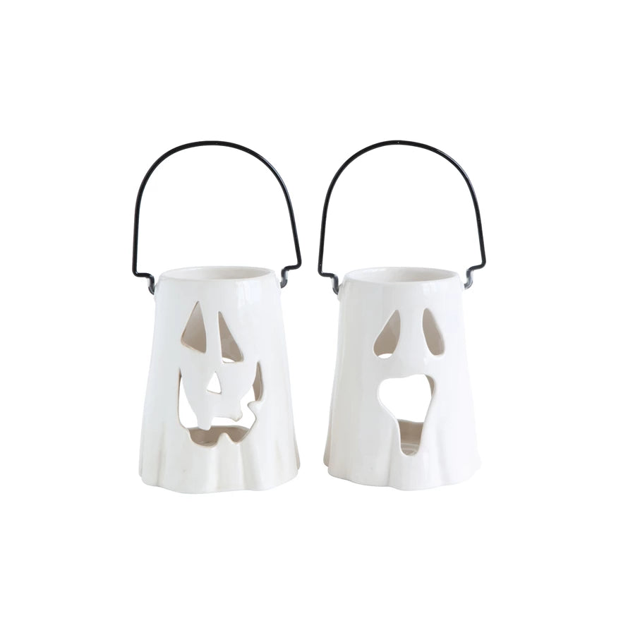 Ceramic Ghost Lantern with Metal Handle, Style Options