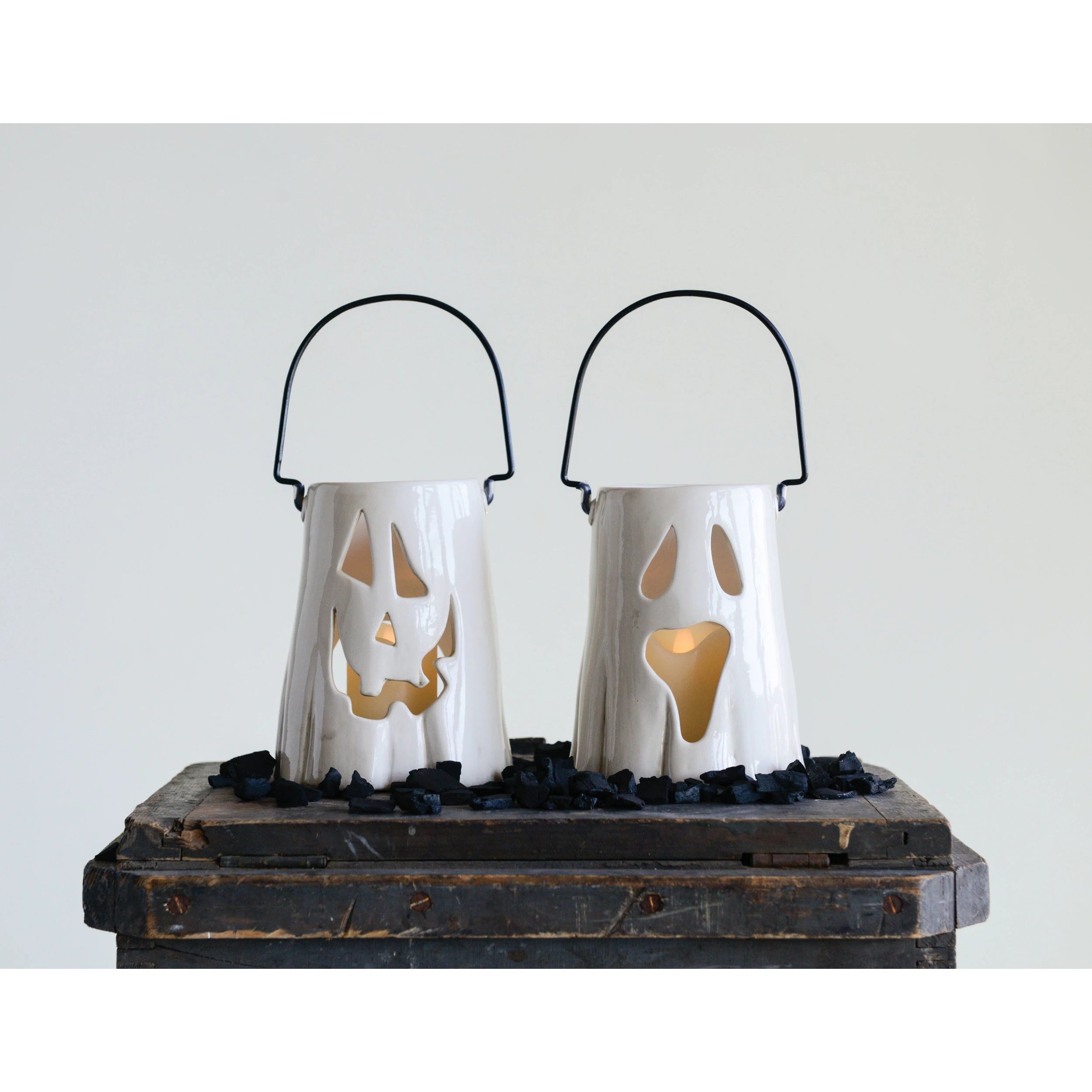 Ceramic Ghost Lantern with Metal Handle, Style Options