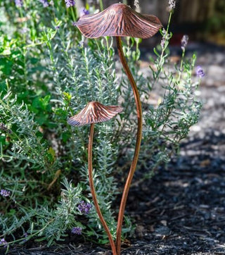 Copper Double Mushroom Garden Stake