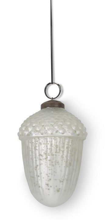 4.25 Inch White Mercury Glass Acorn Ornament