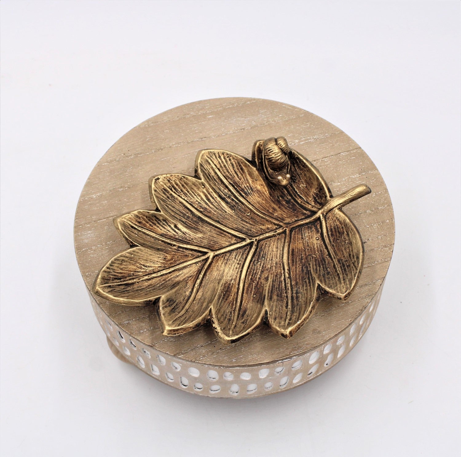 Resin Leaf Trinket with Snail, Antique Gold