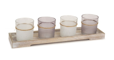 Candle Garden, 3.25"H Glass Holders and 15"L Wooden Tray