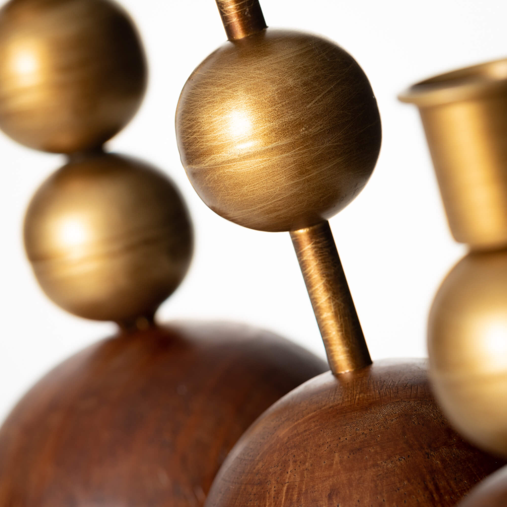 Gold & Wood Orb Candleholder, Size Options