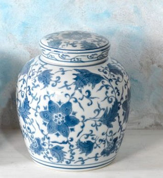 Pre Order 8" Blue Floral Porcelain Jar w/ Lid