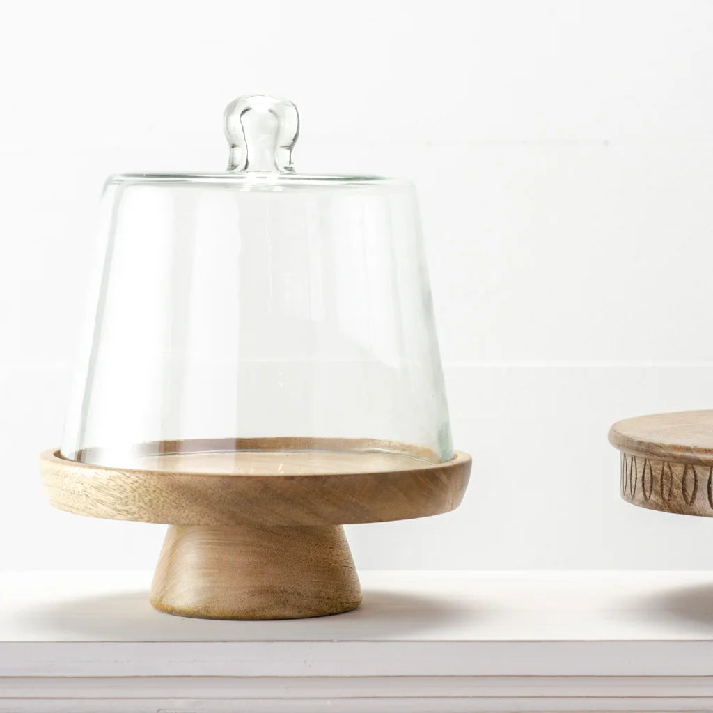 10" Glass Cloche with Wood Base