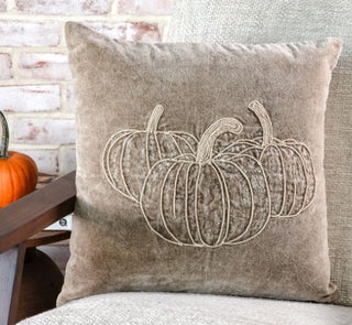 18" Tan Beaded Pumpkin Pillow