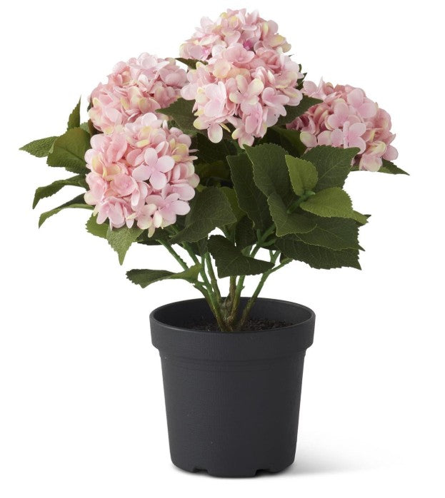 18.75" 5 Bloom Potted Hydrangea with Faux Dirt, Color Options