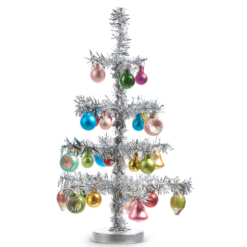 Vintage Tinsel Tree with Ornaments, Size Options