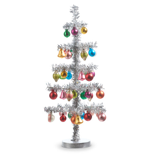 Vintage Tinsel Tree with Ornaments, Size Options