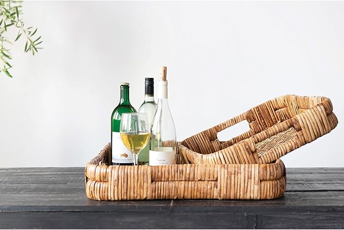 Square Rattan Tray with Handles, Size Options