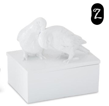 Glossy White Resin Love Birds Lidded Box, Style Options