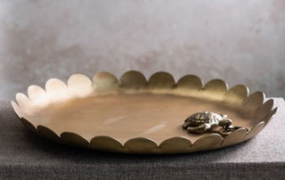 Scalloped Edge Brass Tray w/ Antique Finish