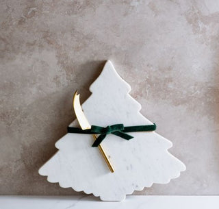 13" Marble Tree Serving Board with Knife