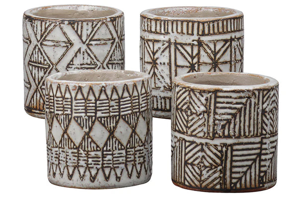 Terracotta Round Pot with Different Tribal Pattern Design Body, Assorted Options