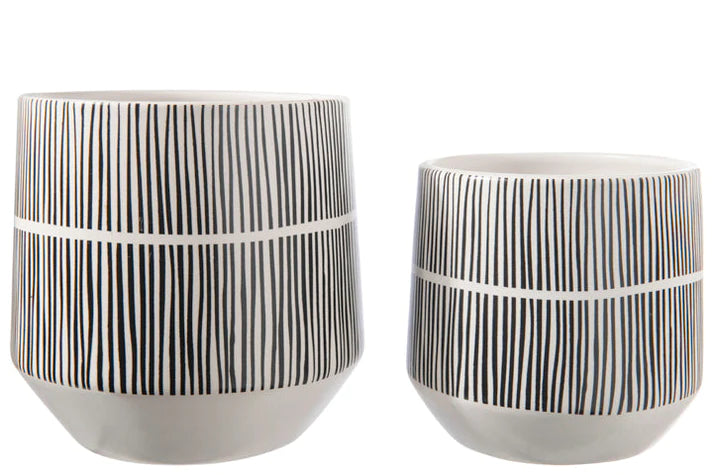 Ceramic Round Pot with Black Optical Illusion Pattern Design, Size Options