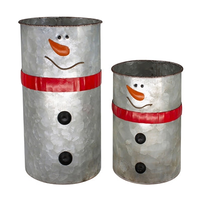 Red Scarf Galvanized Snowman Bucket, Size Options
