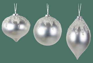 Set of 3 Matte White Embellished Ornaments