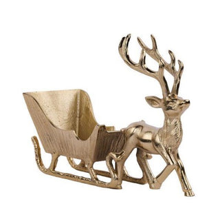 Gold Aluminum Deer with Sleigh