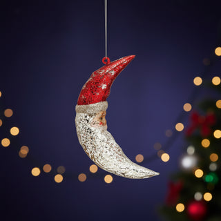 Glass Santa Moon Ornament