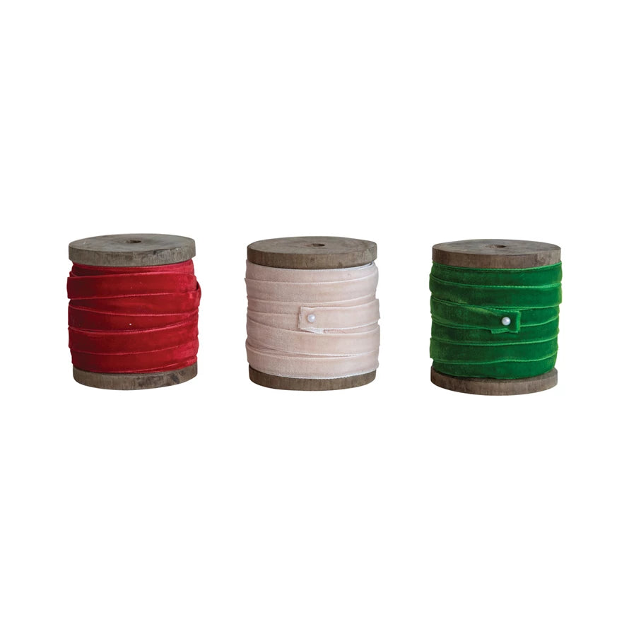 10 Yard Velvet Ribbon on Wood Spool, Color Options